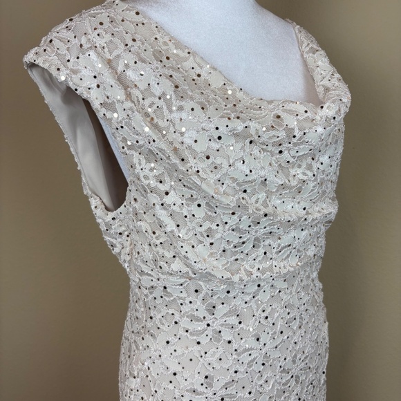 Dress Barn Est 1962 Cream Mesh/Lace Floral Sleeveless Pull On Stretch Midi Dress - Picture 3 of 15